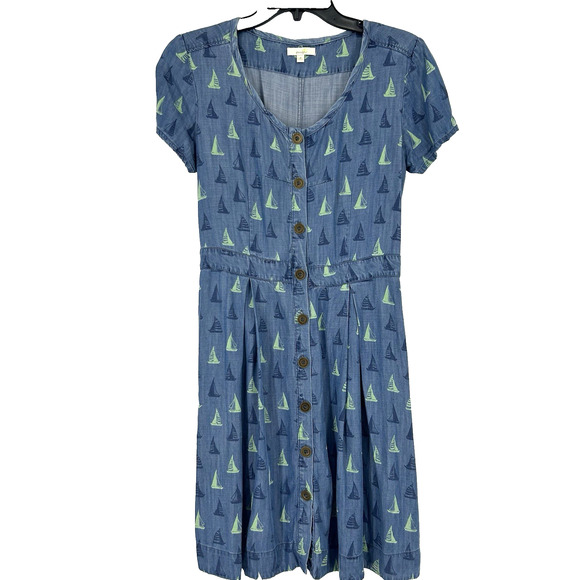 Antrhopologie Porridge Sailboat Print Chambray Shirt Dress Nautical Size 4 - Picture 1 of 10